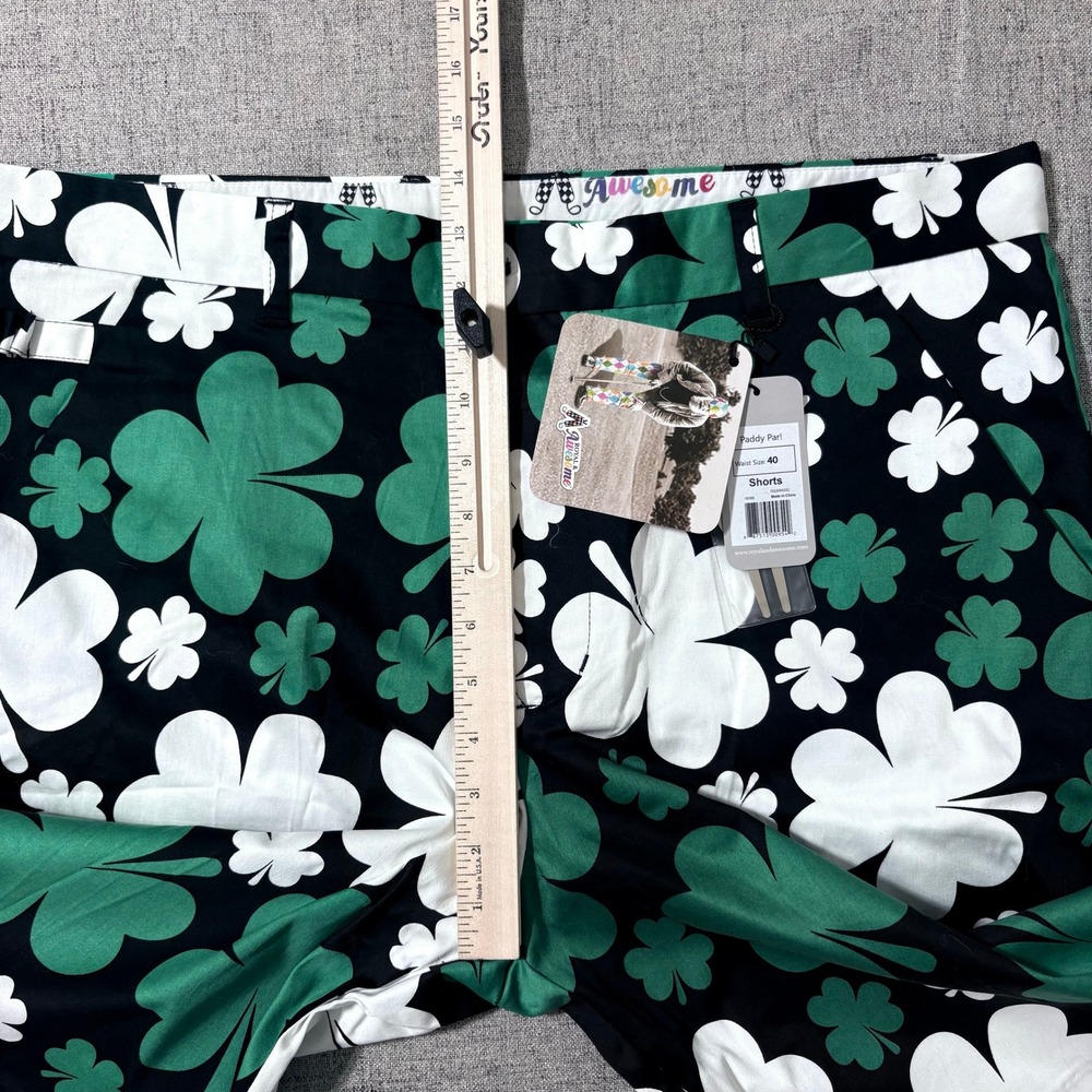 Royal & Awesome Paddy Par! Shamrock Golf Shorts Men 40 Green White - Picture 5 of 7